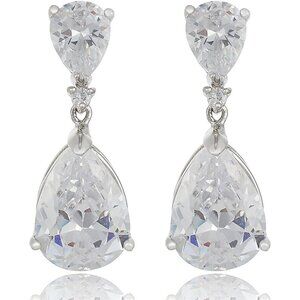 ⚡Elegant Silver Teardrop Earrings Cubic Zirconia Dangle Drop Earrings for Women